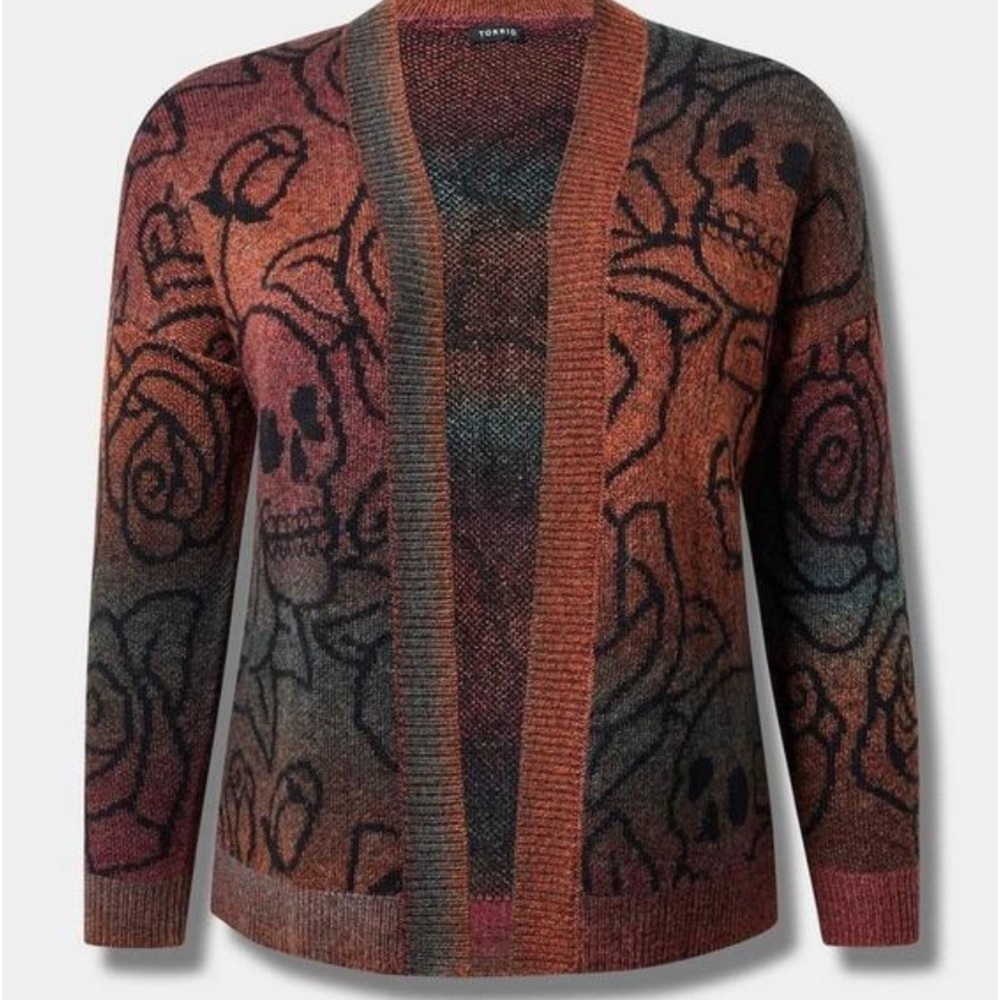 Torrid Space DyedVibrant Skull and Rose Cardigan